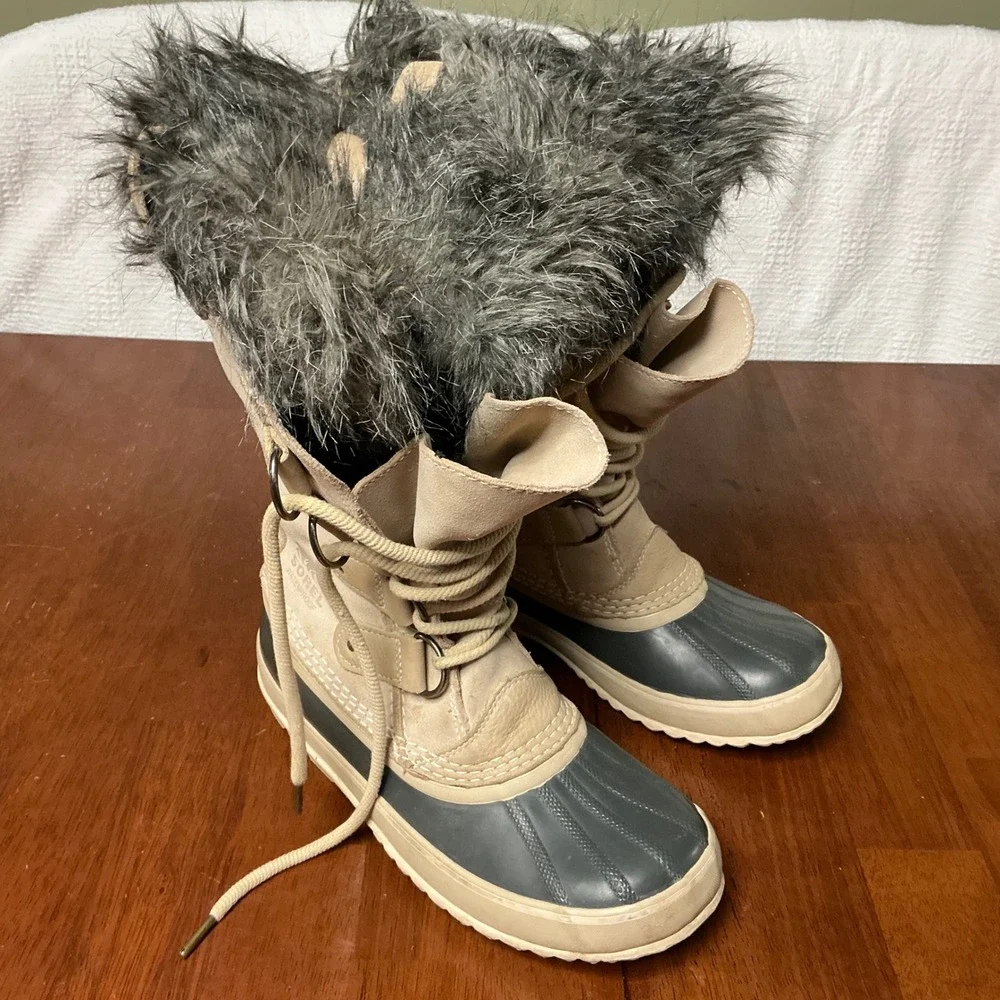 Sorel Joan of Arctic Women 9 Waterproof Winter Snow Boots Faux Fur Beige 1708741